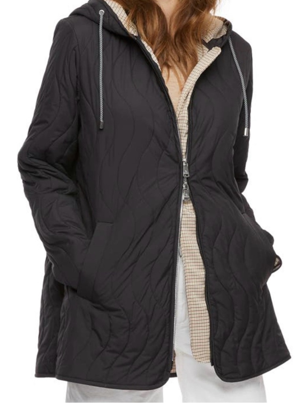Bernardo Quilted Black Hooded zip up women’s jacket coat xl